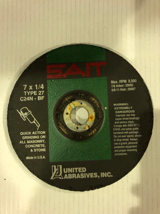 Grinding Wheel, Masonry, 7" Seven Inch, SAIT UNITED ABRASSIVES INC