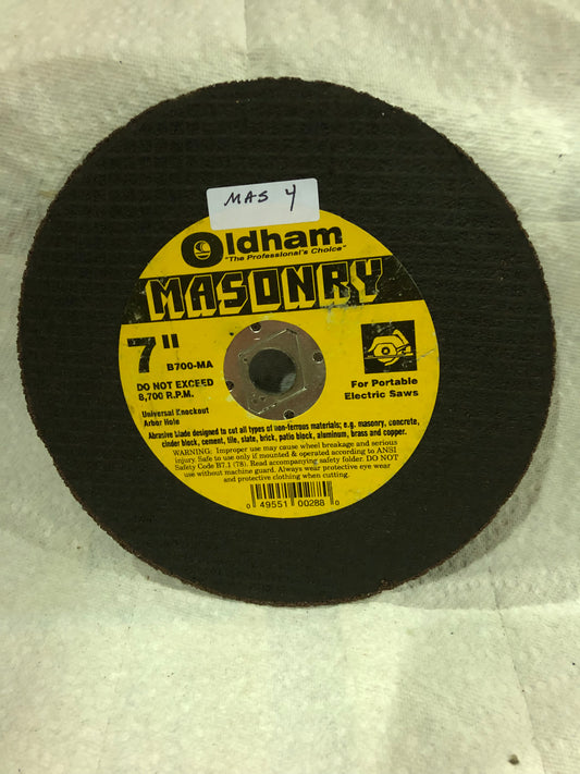 OLDHAM B700-MA Masonry Abrasive Saw Blade Universal Knockout Arbor Hole 7" Seven inch Masonry cutting wheel for Portable electric saw