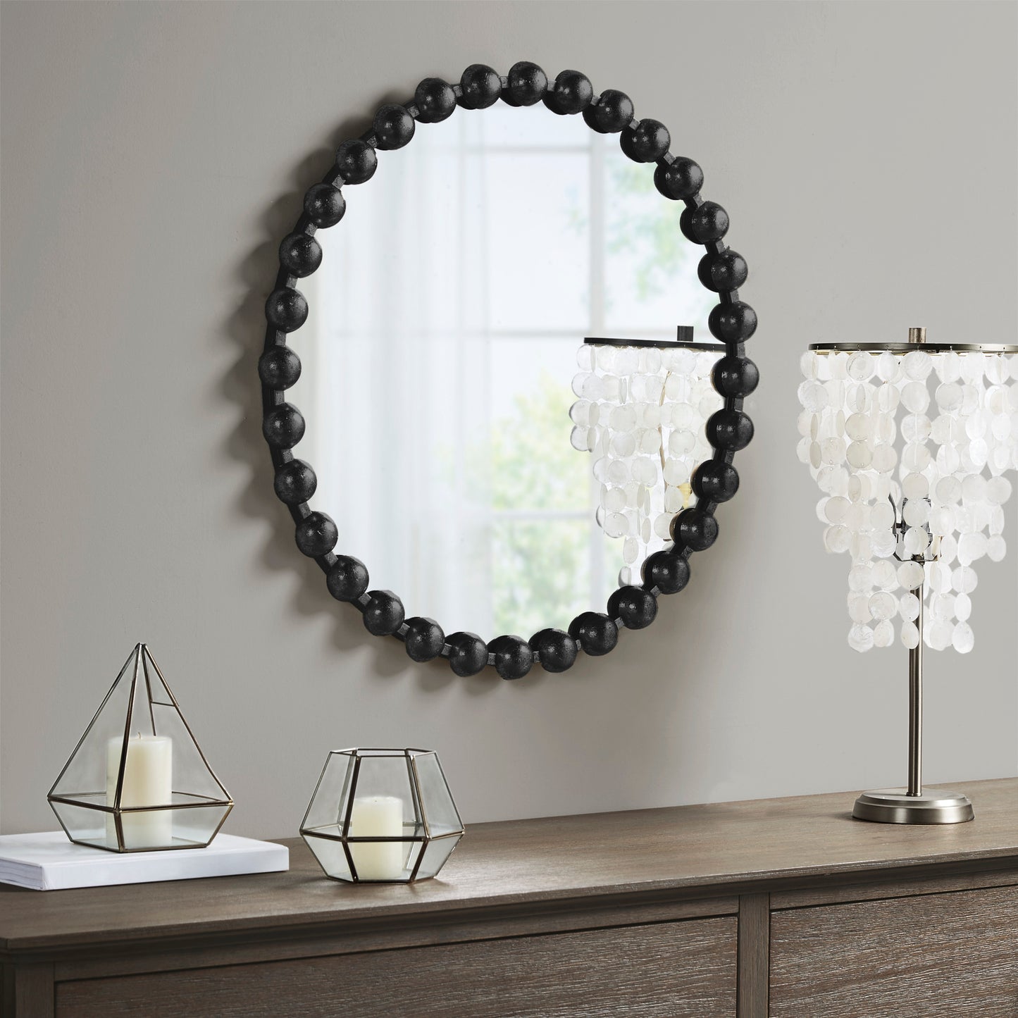 Madison Park Signature Marlowe Beaded Round Wall Mirror 27"D in Black New Closeout JC Penney item